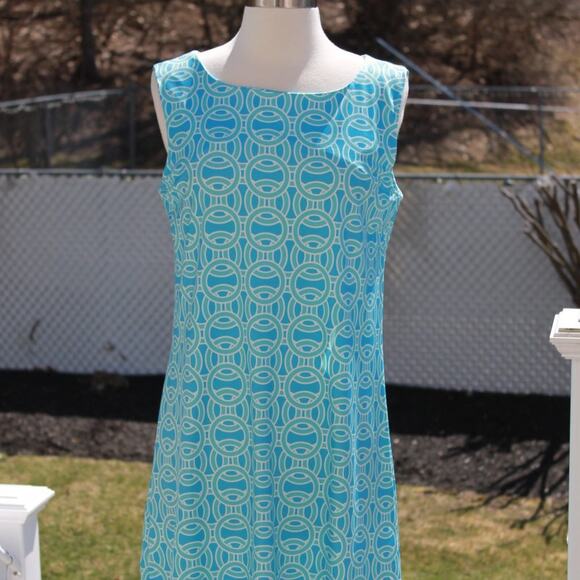 Top It Off Women's Sleeveless Midi Dress Aqua Groovy 60s Style Size M - Picture 5 of 11